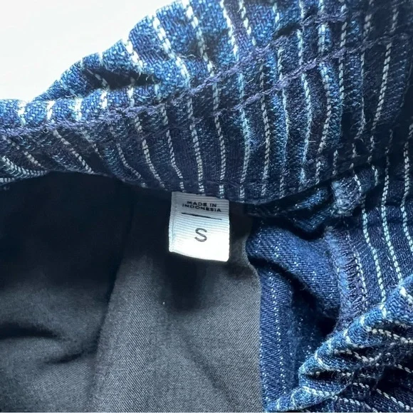 Loft Cotton Elastic Waist Drawstring Blue With White Striped Denim Shorts - Picture 4 of 5